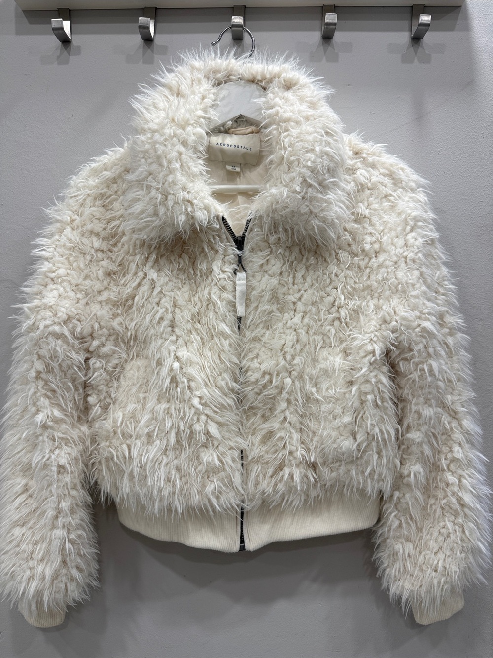 Aeropostale Cream Shaggy Faux Fur Teddy Jacket